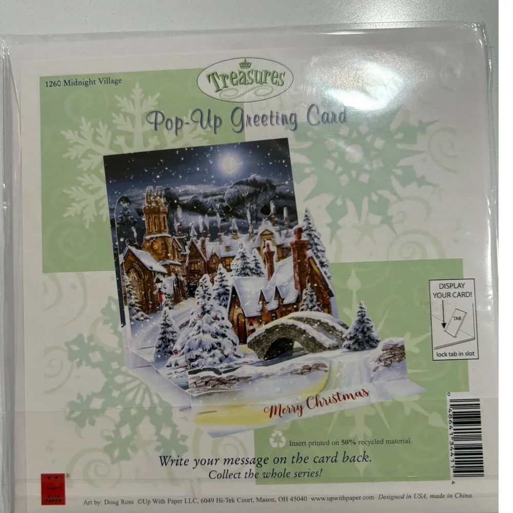2 Vtg Christmas Pop Up Cards Village‎ Midnight Glow Holiday Winter Decor